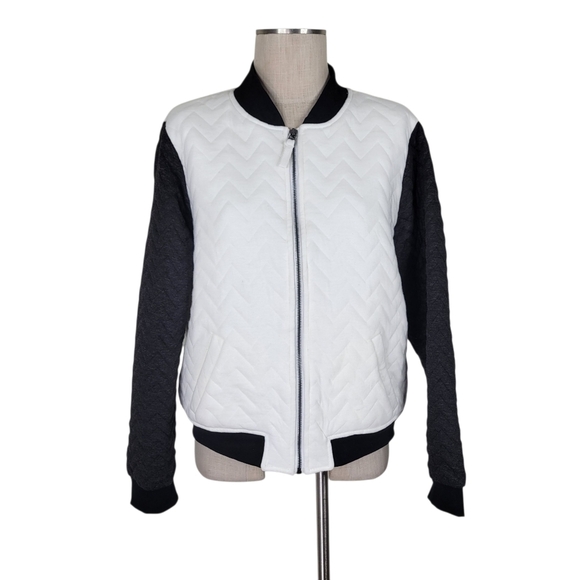 Max Edition Jacket Women Size XL White Gray Black Pockets Quilted Full Zip New - Picture 2 of 12